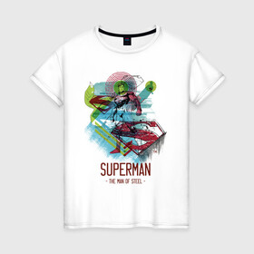 Женская футболка хлопок с принтом SUPERMAN в Санкт-Петербурге, 100% хлопок | прямой крой, круглый вырез горловины, длина до линии бедер, слегка спущенное плечо | man | steel | superman | vdzajul | супермен | супермэн