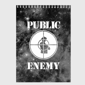 Скетчбук с принтом PUBLIC ENEMY в Санкт-Петербурге, 100% бумага
 | 48 листов, плотность листов — 100 г/м2, плотность картонной обложки — 250 г/м2. Листы скреплены сверху удобной пружинной спиралью | Тематика изображения на принте: public enemy | rap | музыка | паблик энеми | рэп