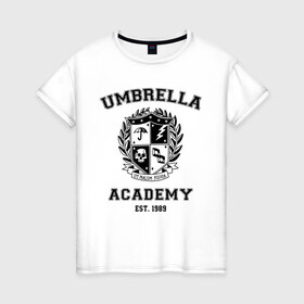 Женская футболка хлопок с принтом The Umbrella Academy в Санкт-Петербурге, 100% хлопок | прямой крой, круглый вырез горловины, длина до линии бедер, слегка спущенное плечо | the umbrella academy | umbrella | академия амбрелла | амбрелла | герб | зонтик