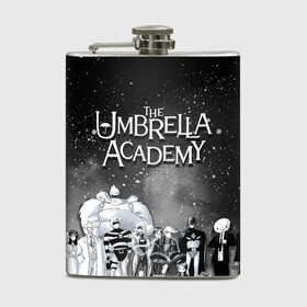 Фляга с принтом The Umbrella Academy в Санкт-Петербурге, металлический корпус | емкость 0,22 л, размер 125 х 94 мм. Виниловая наклейка запечатывается полностью | the umbrella academy | umbrella | академия амбрелла | амбрелла | герб | зонтик