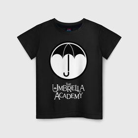 Детская футболка хлопок с принтом Академия Амбрелла в Санкт-Петербурге, 100% хлопок | круглый вырез горловины, полуприлегающий силуэт, длина до линии бедер | the umbrella academy | umbrella | академия амбрелла | амбрелла | герб | зонтик