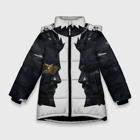 Зимняя куртка для девочек 3D с принтом Deus Ex(спина) в Санкт-Петербурге, ткань верха — 100% полиэстер; подклад — 100% полиэстер, утеплитель — 100% полиэстер. | длина ниже бедра, удлиненная спинка, воротник стойка и отстегивающийся капюшон. Есть боковые карманы с листочкой на кнопках, утяжки по низу изделия и внутренний карман на молнии. 

Предусмотрены светоотражающий принт на спинке, радужный светоотражающий элемент на пуллере молнии и на резинке для утяжки. | Тематика изображения на принте: adam jensen | cyberpunk | deus ex | eidos montreal | games | human revolution | low poly | mankind divided | square enix | адам дженсен | бог из | игры | киберпанк