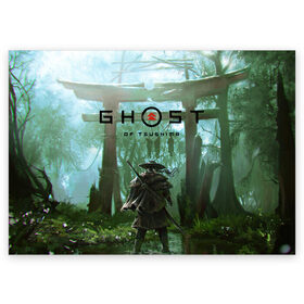Поздравительная открытка с принтом Ghost of Tsushima в Санкт-Петербурге, 100% бумага | плотность бумаги 280 г/м2, матовая, на обратной стороне линовка и место для марки
 | games | ghost of tsushima | ronin | samurai | игры | призрак цусимы | ронин | самурай