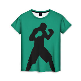 Женская футболка 3D с принтом Боксер в Санкт-Петербурге, 100% полиэфир ( синтетическое хлопкоподобное полотно) | прямой крой, круглый вырез горловины, длина до линии бедер | ufc | бег | бокс | гантели | груша | кикбоксинг | ринг | спорт | удар | физкультура