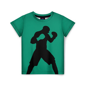 Детская футболка 3D с принтом Боксер в Санкт-Петербурге, 100% гипоаллергенный полиэфир | прямой крой, круглый вырез горловины, длина до линии бедер, чуть спущенное плечо, ткань немного тянется | ufc | бег | бокс | гантели | груша | кикбоксинг | ринг | спорт | удар | физкультура