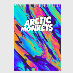 Скетчбук с принтом ARCTIC MONKEYS в Санкт-Петербурге, 100% бумага
 | 48 листов, плотность листов — 100 г/м2, плотность картонной обложки — 250 г/м2. Листы скреплены сверху удобной пружинной спиралью | alex turner | arctic monkeys | rock | алекс тернер | арктик манкис | рок