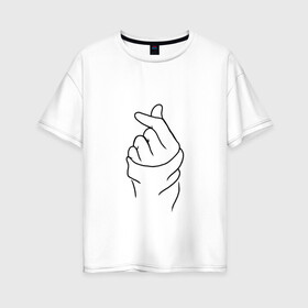Женская футболка хлопок Oversize с принтом Жест любви в Санкт-Петербурге, 100% хлопок | свободный крой, круглый ворот, спущенный рукав, длина до линии бедер
 | арт | два пальца | жест | жест любви | знак | знак любви | кулак | любовь | палец | пальцы | рисунок | сердце