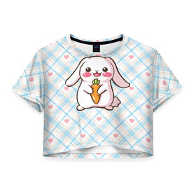 Женская футболка Crop-top 3D с принтом Милый зайка в Санкт-Петербурге, 100% полиэстер | круглая горловина, длина футболки до линии талии, рукава с отворотами | веган | вегетарианец | животное | зайцы | зайчик | зайчонок | заяц | кролик | кроль | крольчонок | овощи | пушистик