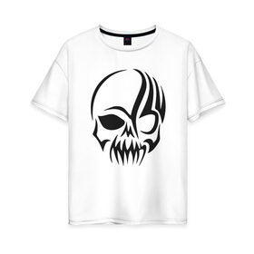 Женская футболка хлопок Oversize с принтом череп в Санкт-Петербурге, 100% хлопок | свободный крой, круглый ворот, спущенный рукав, длина до линии бедер
 | белый | кости | мертвец | череп | черный