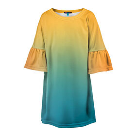 Детское платье 3D с принтом Мягкий летний градиент в Санкт-Петербурге, 100% полиэстер | прямой силуэт, чуть расширенный к низу. Круглая горловина, на рукавах — воланы | Тематика изображения на принте: градиент | для всех | желтый | зеленый | летний | на каждый день | обычный | переход | повседневный | яркий