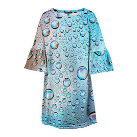 Детское платье 3D с принтом Капли голубой роса стекло вода в Санкт-Петербурге, 100% полиэстер | прямой силуэт, чуть расширенный к низу. Круглая горловина, на рукавах — воланы | вода | градиент | для всех | дождь | капли | летний | на каждый день | обычный | окно | поверхность | повседневный | размытость | роса | стекло