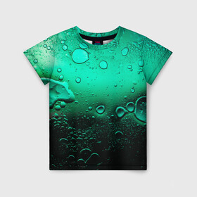 Детская футболка 3D с принтом Зеленые капли клетки в Санкт-Петербурге, 100% гипоаллергенный полиэфир | прямой крой, круглый вырез горловины, длина до линии бедер, чуть спущенное плечо, ткань немного тянется | биология | вода | градиент | для всех | дождь | капли | клетки | летний | на каждый день | обычный | окно | поверхность | повседневный | размытость | роса | стекло