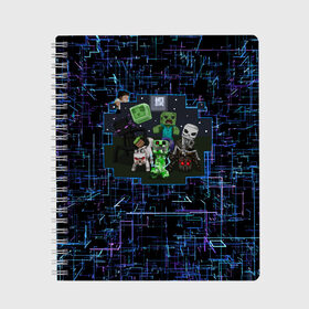 Тетрадь с принтом Minecraft Майнкрафт в Санкт-Петербурге, 100% бумага | 48 листов, плотность листов — 60 г/м2, плотность картонной обложки — 250 г/м2. Листы скреплены сбоку удобной пружинной спиралью. Уголки страниц и обложки скругленные. Цвет линий — светло-серый
 | craft | creeper | game | mine | minecraft | pixel | roblox | блоки | грифер | игры | квадраты | компьютерная игра | крипер | маинкрафт | майн | майнкравт | майнкрафт | маркус перссон | пиксель | роблокс | шахта