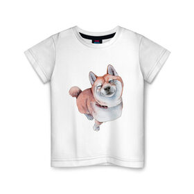 Детская футболка хлопок с принтом Акита в Санкт-Петербурге, 100% хлопок | круглый вырез горловины, полуприлегающий силуэт, длина до линии бедер | Тематика изображения на принте: акита | животные | песокафе | рисунок | собаки
