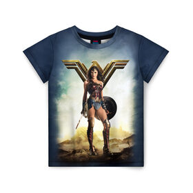 Детская футболка 3D с принтом Wonder Woman в Санкт-Петербурге, 100% гипоаллергенный полиэфир | прямой крой, круглый вырез горловины, длина до линии бедер, чуть спущенное плечо, ткань немного тянется | justice league movie | vdpartat | wonder woman | знаки | лига справедливости | супер герои | чудо женщина
