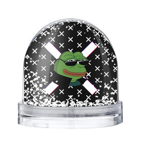 Снежный шар с принтом Pepe в очках EZ в Санкт-Петербурге, Пластик | Изображение внутри шара печатается на глянцевой фотобумаге с двух сторон | ez | glitch | pepe | pepe frog | pepe в очках | silvername | twitch emout | жабка в очках | крестики
