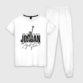 Женская пижама хлопок с принтом MICHAEL JORDAN в Санкт-Петербурге, 100% хлопок | брюки и футболка прямого кроя, без карманов, на брюках мягкая резинка на поясе и по низу штанин | jordan | michael | michael jordan | nba | баскетбол | баскетболист | джордан | защитник | майкл | майкл джордан | нба