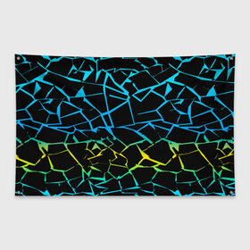 Флаг-баннер с принтом НЕОНОВЫЙ ГРАДИЕНТ в Санкт-Петербурге, 100% полиэстер | размер 67 х 109 см, плотность ткани — 95 г/м2; по краям флага есть четыре люверса для крепления | геометрия | градиент | лед | молнии | неон | пестрый | полосы | разлом | синий | спортивный | стекло | текстура
