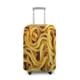 Чехол для чемодана 3D с принтом Лапша в Санкт-Петербурге, 86% полиэфир, 14% спандекс | двустороннее нанесение принта, прорези для ручек и колес | доширак | еда | желтый | лапша | пища