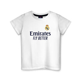 Детская футболка хлопок с принтом Real Madrid 2020/2021 в Санкт-Петербурге, 100% хлопок | круглый вырез горловины, полуприлегающий силуэт, длина до линии бедер | Тематика изображения на принте: 2021 | benzema | hazard | madrid | ramos | real | джерси | мадрид | реал | форма