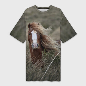 Платье-футболка 3D с принтом Конь в Санкт-Петербурге,  |  | животные | звери | кони | конь | коняшка | лошади | лошадка | лошадь | пони | природа
