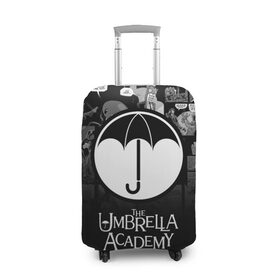 Чехол для чемодана 3D с принтом Академия Амбрелла в Санкт-Петербурге, 86% полиэфир, 14% спандекс | двустороннее нанесение принта, прорези для ручек и колес | the umbrella academy | umbrella | академия амбрелла | амбрелла | герб | зонтик | комиксы