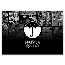 Поздравительная открытка с принтом Академия Амбрелла в Санкт-Петербурге, 100% бумага | плотность бумаги 280 г/м2, матовая, на обратной стороне линовка и место для марки
 | the umbrella academy | umbrella | академия амбрелла | амбрелла | герб | зонтик | комиксы