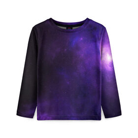 Детский лонгслив 3D с принтом Фиолетовая звезда в Санкт-Петербурге, 100% полиэстер | длинные рукава, круглый вырез горловины, полуприлегающий силуэт
 | арт | звезда | звёзды | карлик | космос | облако | синий | сияние | темный | фиолетовый | черный | яркая | яркие цвета