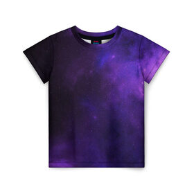 Детская футболка 3D с принтом Фиолетовая звезда в Санкт-Петербурге, 100% гипоаллергенный полиэфир | прямой крой, круглый вырез горловины, длина до линии бедер, чуть спущенное плечо, ткань немного тянется | Тематика изображения на принте: арт | звезда | звёзды | карлик | космос | облако | синий | сияние | темный | фиолетовый | черный | яркая | яркие цвета