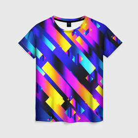 Женская футболка 3D с принтом Rectangle в Санкт-Петербурге, 100% полиэфир ( синтетическое хлопкоподобное полотно) | прямой крой, круглый вырез горловины, длина до линии бедер | rectangle | абстракция | геометрия | градиент | неон | прямоугольник | фигуры