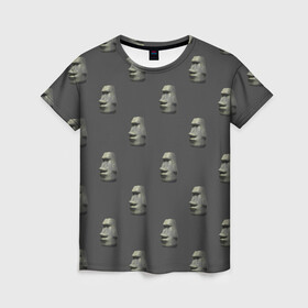 Женская футболка 3D с принтом Голова с острова Пасхи в Санкт-Петербурге, 100% полиэфир ( синтетическое хлопкоподобное полотно) | прямой крой, круглый вырез горловины, длина до линии бедер | моаи | эмодзи
