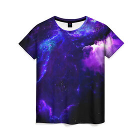 Женская футболка 3D с принтом Космическое небо в Санкт-Петербурге, 100% полиэфир ( синтетическое хлопкоподобное полотно) | прямой крой, круглый вырез горловины, длина до линии бедер | арт | звёзды | иний | космос | облако | розовый | сияние | тёмный | туманность | фиолоетовый | черный | яркие цвета