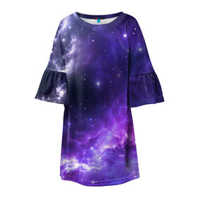 Детское платье 3D с принтом Космическое небо в Санкт-Петербурге, 100% полиэстер | прямой силуэт, чуть расширенный к низу. Круглая горловина, на рукавах — воланы | арт | белый | бирюзовый | звёзды | космос | облако | розовый | синий | сияние | тёмный | туманность | фиолетовый | яркие цвета