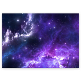 Поздравительная открытка с принтом Космическое небо в Санкт-Петербурге, 100% бумага | плотность бумаги 280 г/м2, матовая, на обратной стороне линовка и место для марки
 | арт | белый | бирюзовый | звёзды | космос | облако | розовый | синий | сияние | тёмный | туманность | фиолетовый | яркие цвета