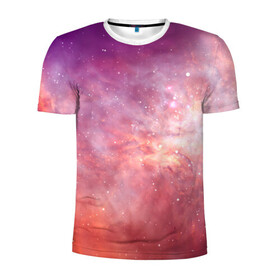 Мужская футболка 3D спортивная с принтом Космическое небо в Санкт-Петербурге, 100% полиэстер с улучшенными характеристиками | приталенный силуэт, круглая горловина, широкие плечи, сужается к линии бедра | арт | желтый | звёзды | космос | облако | оранжевый | розовый | сияние | туманность | фиолетовый | яркие цвета