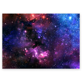 Поздравительная открытка с принтом Космическое небо в Санкт-Петербурге, 100% бумага | плотность бумаги 280 г/м2, матовая, на обратной стороне линовка и место для марки
 | арт | звёзды | космос | красный | облако | розовый | синий | сияние | темный | туманность | фиолетовый | яркие цвета