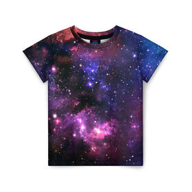 Детская футболка 3D с принтом Космическое небо в Санкт-Петербурге, 100% гипоаллергенный полиэфир | прямой крой, круглый вырез горловины, длина до линии бедер, чуть спущенное плечо, ткань немного тянется | арт | звёзды | космос | красный | облако | розовый | синий | сияние | темный | туманность | фиолетовый | яркие цвета