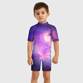 Детский купальный костюм 3D с принтом Космические дали в Санкт-Петербурге, Полиэстер 85%, Спандекс 15% | застежка на молнии на спине | Тематика изображения на принте: арт | звёзды | космос | красный | облако | розовый | синий | сияние | темный | туманность | фиолетовый | чёрный | яркие цвета