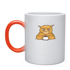 Кружка хамелеон с принтом Grumpy Cat Coffee в Санкт-Петербурге, керамика | меняет цвет при нагревании, емкость 330 мл | cat | coffee | grumpy | hot | kitten | kitty | pussycat | ароматный | горячий | грампи | злой | киса | кот | котик | котэ | кофе | кофеек | кошка | кружка | милый | не выспался | недовольный | прикол | сердитый | сонный | чашка
