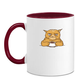 Кружка двухцветная с принтом Grumpy Cat Coffee в Санкт-Петербурге, керамика | объем — 330 мл, диаметр — 80 мм. Цветная ручка и кайма сверху, в некоторых цветах — вся внутренняя часть | Тематика изображения на принте: cat | coffee | grumpy | hot | kitten | kitty | pussycat | ароматный | горячий | грампи | злой | киса | кот | котик | котэ | кофе | кофеек | кошка | кружка | милый | не выспался | недовольный | прикол | сердитый | сонный | чашка