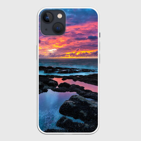 Чехол для iPhone 13 с принтом Закат в Санкт-Петербурге,  |  | вечер | вода | волна | волны | восход | горизонт | запад | капли | крабы | луна | море | небо | ночь | облака | океан | оранжевая | оранжевый | остров | пейзаж | пляж | радуга | ракушки | рассвет | синий