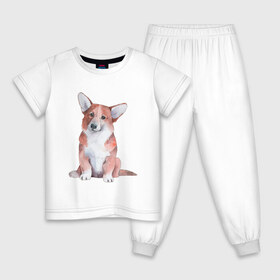 Детская пижама хлопок с принтом корги в Санкт-Петербурге, 100% хлопок |  брюки и футболка прямого кроя, без карманов, на брюках мягкая резинка на поясе и по низу штанин
 | Тематика изображения на принте: корги | песокафе | собаки