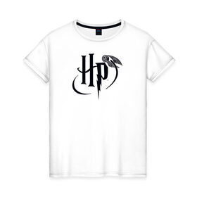 Женская футболка хлопок с принтом Harry Potter Logo в Санкт-Петербурге, 100% хлопок | прямой крой, круглый вырез горловины, длина до линии бедер, слегка спущенное плечо | harry potter | vdosadir | гарри поттер | джоан роулинг