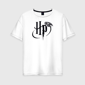 Женская футболка хлопок Oversize с принтом Harry Potter Logo в Санкт-Петербурге, 100% хлопок | свободный крой, круглый ворот, спущенный рукав, длина до линии бедер
 | harry potter | vdosadir | гарри поттер | джоан роулинг