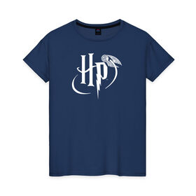 Женская футболка хлопок с принтом Harry Potter White Logo в Санкт-Петербурге, 100% хлопок | прямой крой, круглый вырез горловины, длина до линии бедер, слегка спущенное плечо | harry potter | vdosadir | гарри поттер | джоан роулинг