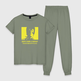 Женская пижама хлопок с принтом VANSAMA OFFICIAL Yellow в Санкт-Петербурге, 100% хлопок | брюки и футболка прямого кроя, без карманов, на брюках мягкая резинка на поясе и по низу штанин | Тематика изображения на принте: aniki | billy herrington | darkholm | darkholme | dungeon | dungeon master | gachi | gachimuchi | van | van darkholm | vansam | vansam official | аники | гачи | гачибасс | гачимучи