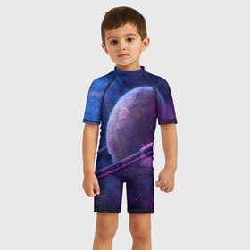 Детский купальный костюм 3D с принтом Космос в Санкт-Петербурге, Полиэстер 85%, Спандекс 15% | застежка на молнии на спине | звезды | каметы | камни | космический | космос | открытый космос | планета | сатурн | солнечная система