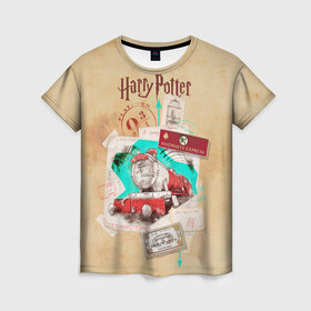Женская футболка 3D с принтом Harry Potter Hogwarts Express в Санкт-Петербурге, 100% полиэфир ( синтетическое хлопкоподобное полотно) | прямой крой, круглый вырез горловины, длина до линии бедер | harry potter | kings cross station | vdosadir | вокзал кингс кросс | гарри поттер | джоан роулинг | платформа