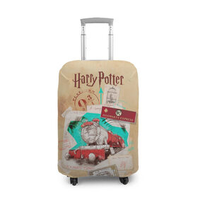 Чехол для чемодана 3D с принтом Harry Potter Hogwarts Express в Санкт-Петербурге, 86% полиэфир, 14% спандекс | двустороннее нанесение принта, прорези для ручек и колес | Тематика изображения на принте: harry potter | kings cross station | vdosadir | вокзал кингс кросс | гарри поттер | джоан роулинг | платформа