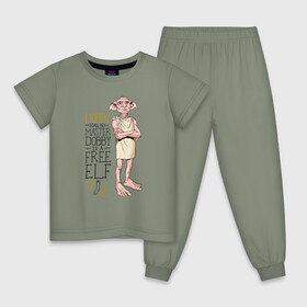 Детская пижама хлопок с принтом Dobby is a Free Elf в Санкт-Петербурге, 100% хлопок |  брюки и футболка прямого кроя, без карманов, на брюках мягкая резинка на поясе и по низу штанин
 | dobby | harry potter | vdosadir | гарри поттер | джоан роулинг | добби